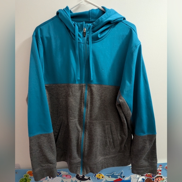 Champion Hoodie Fleece Jacket Gray and Blue Full Zip Pocket Men's Large - Picture 3 of 10